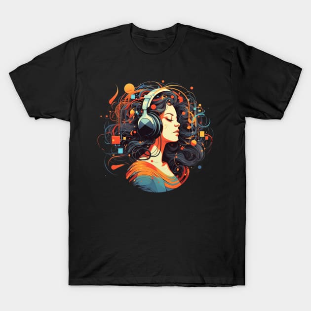 Music Vibes Girl with Headphones T-Shirt by MetaBrush